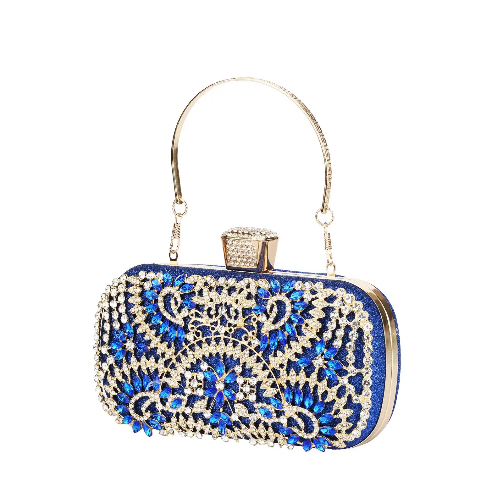 Rhinestone embroidered floral clutch bag in blue – ARLANA Mykonos