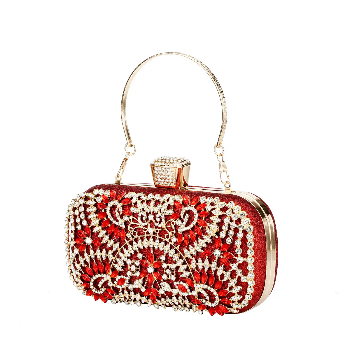 Floral rhinestone clutch bag in red – ARLANA Mykonos