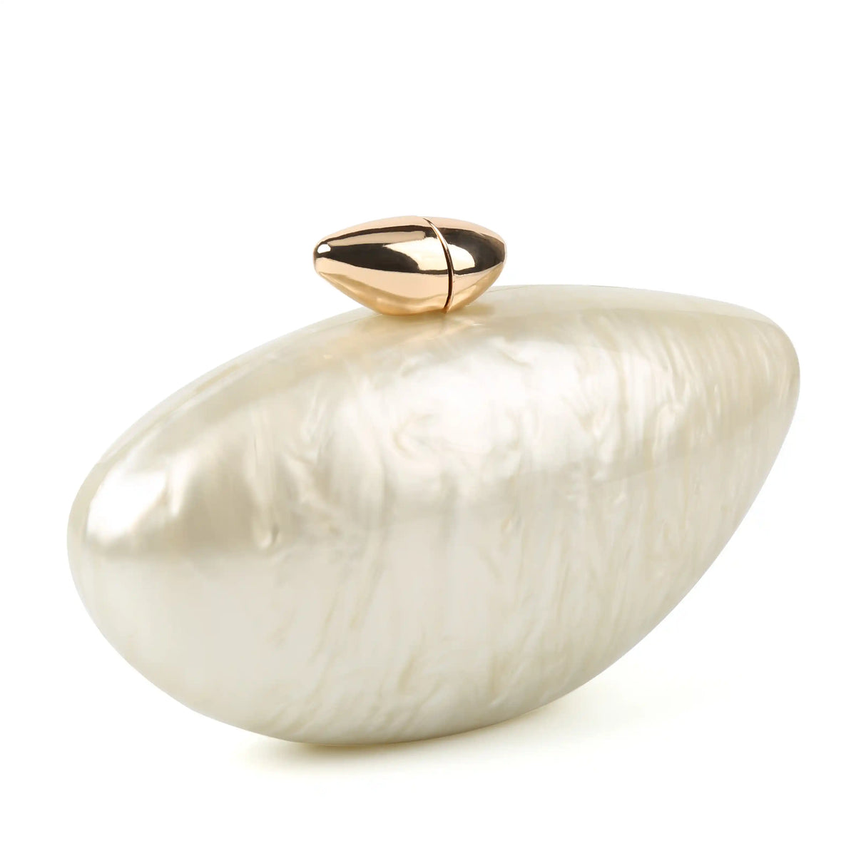 Oval pearl white clutch bag worn crossbody – ARLANA Marble