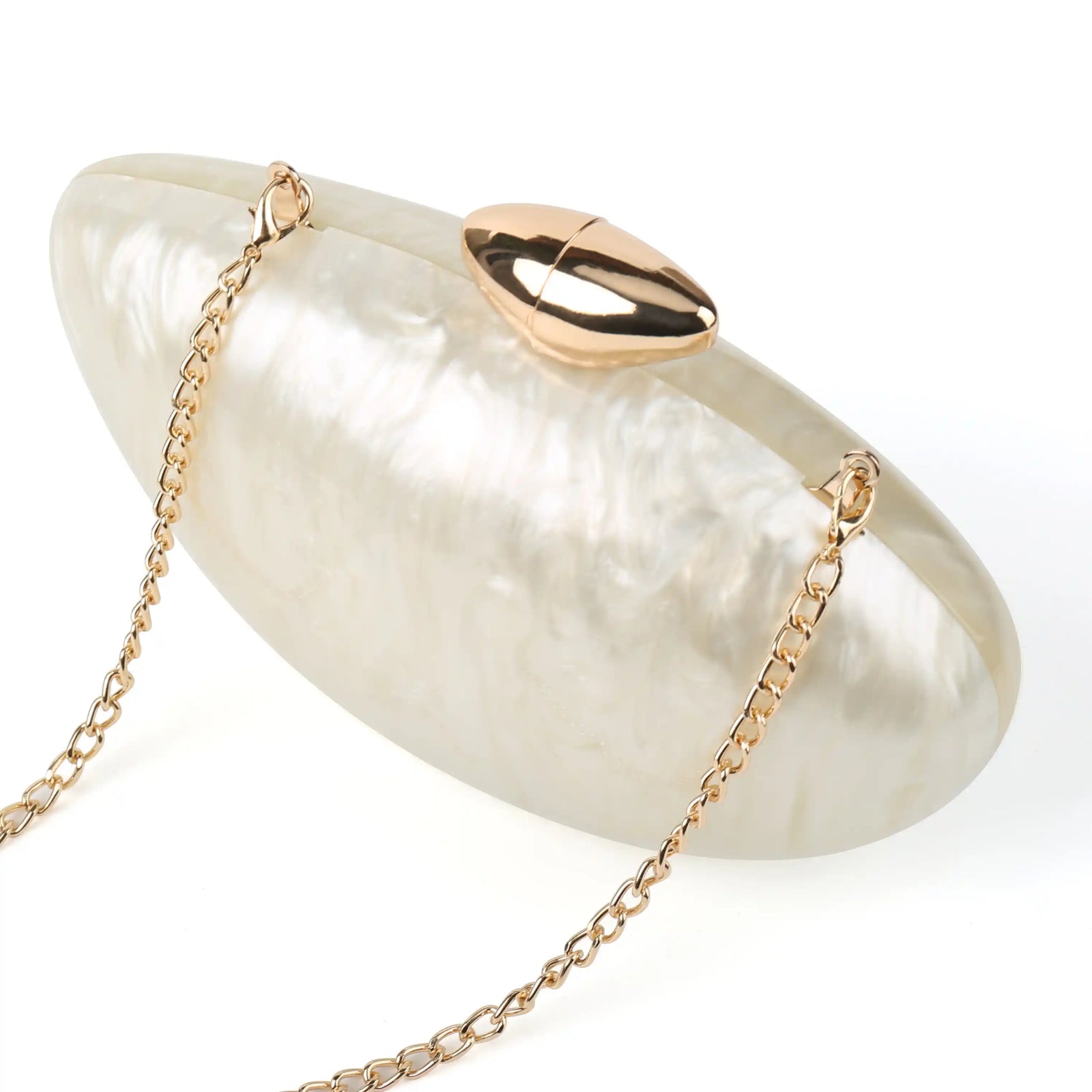 Pearlescent Acrylic Clutch Bag – Oval Shell Evening Purse for Women