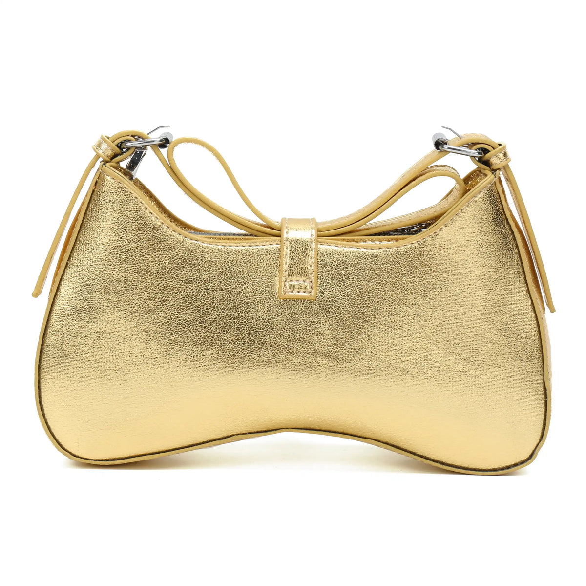 Gold Metallic Embossed Shoulder Bag – Buckle Detail Handbag for Women