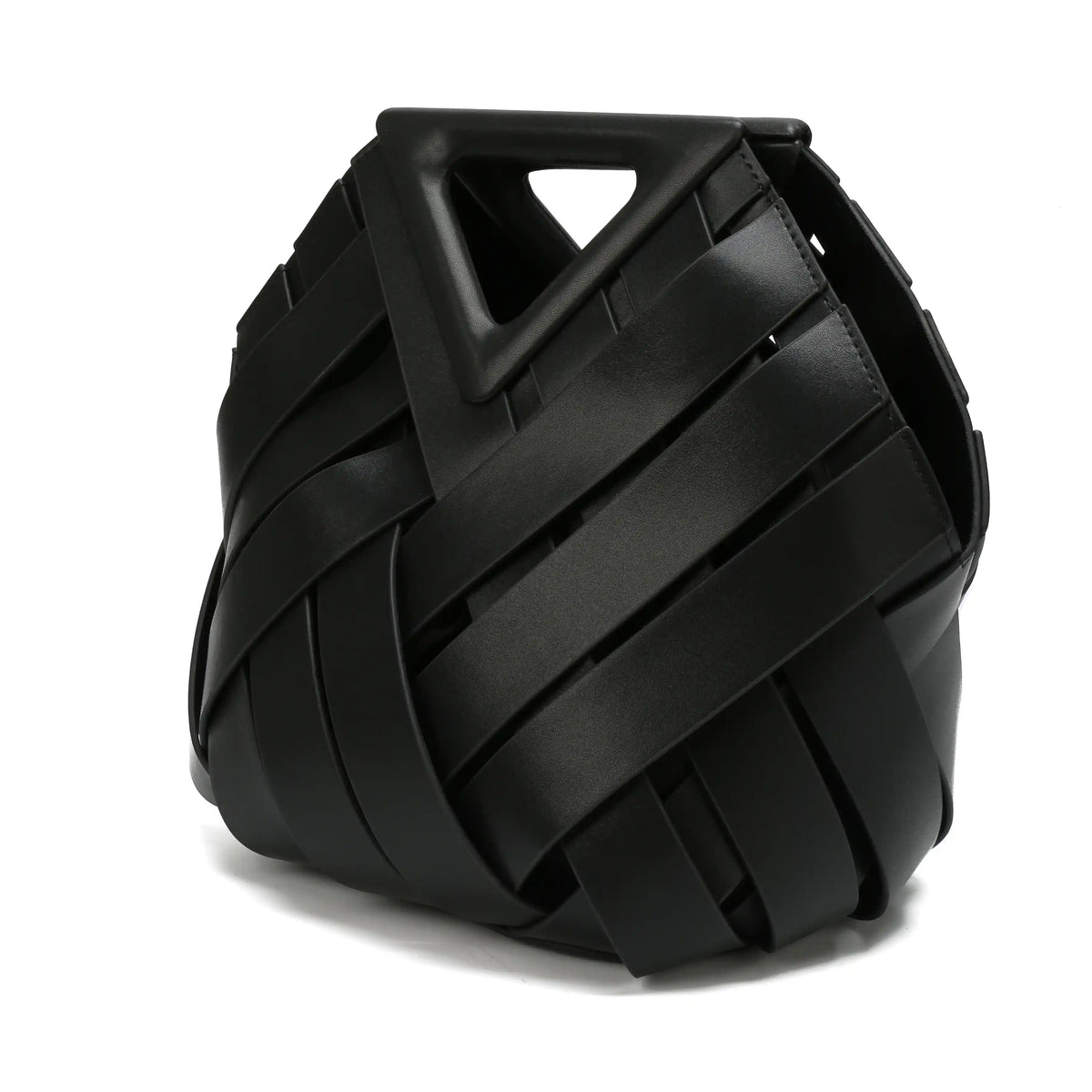 Woven Leather Geometric Top Handle Bag – Structured Handbag for Women