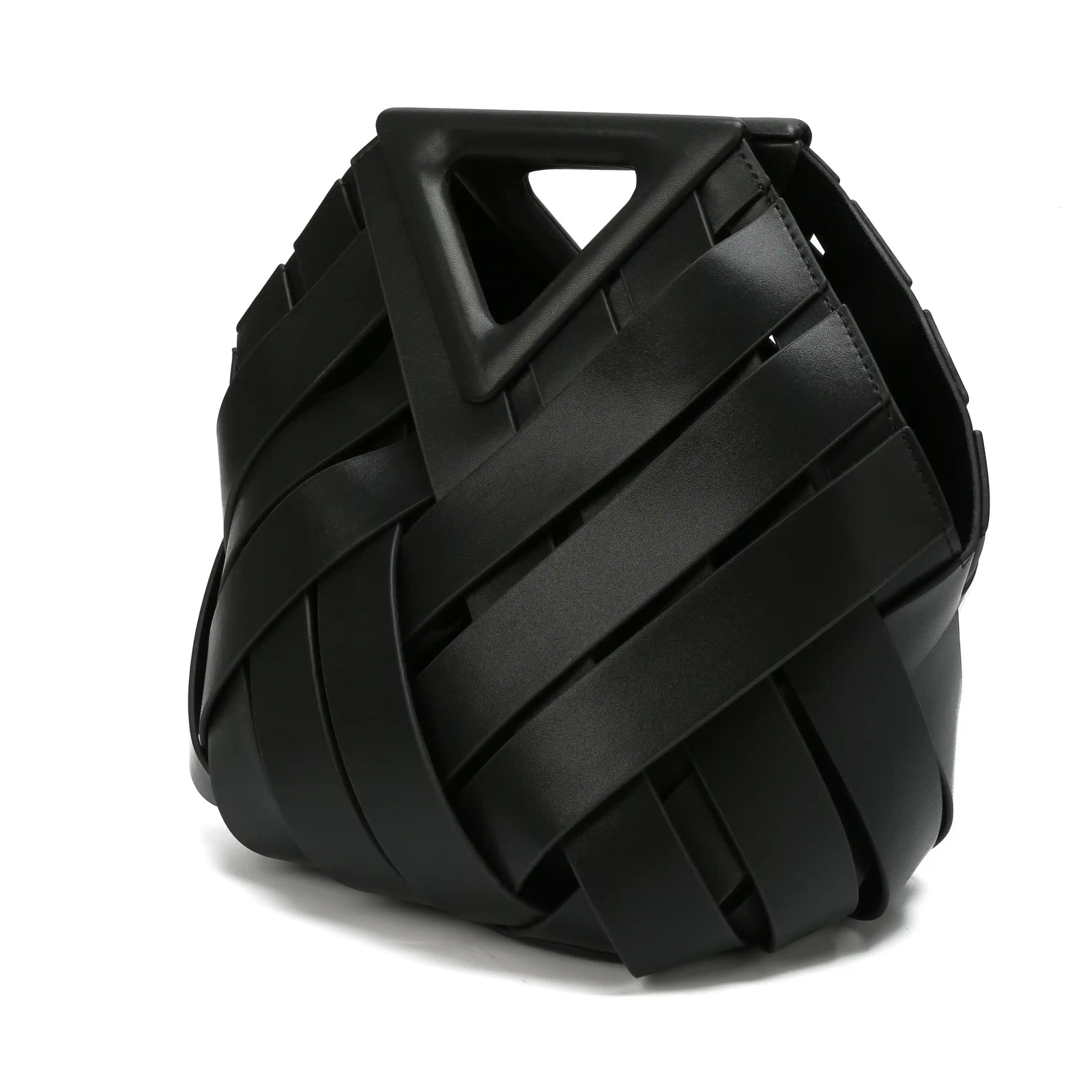 Woven Leather Geometric Top Handle Bag – Structured Handbag for Women