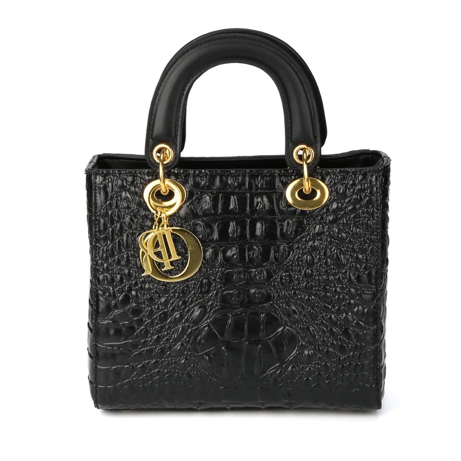 Croc Embossed Vegan Leather Top Handle Bag – Structured Handbag for Women