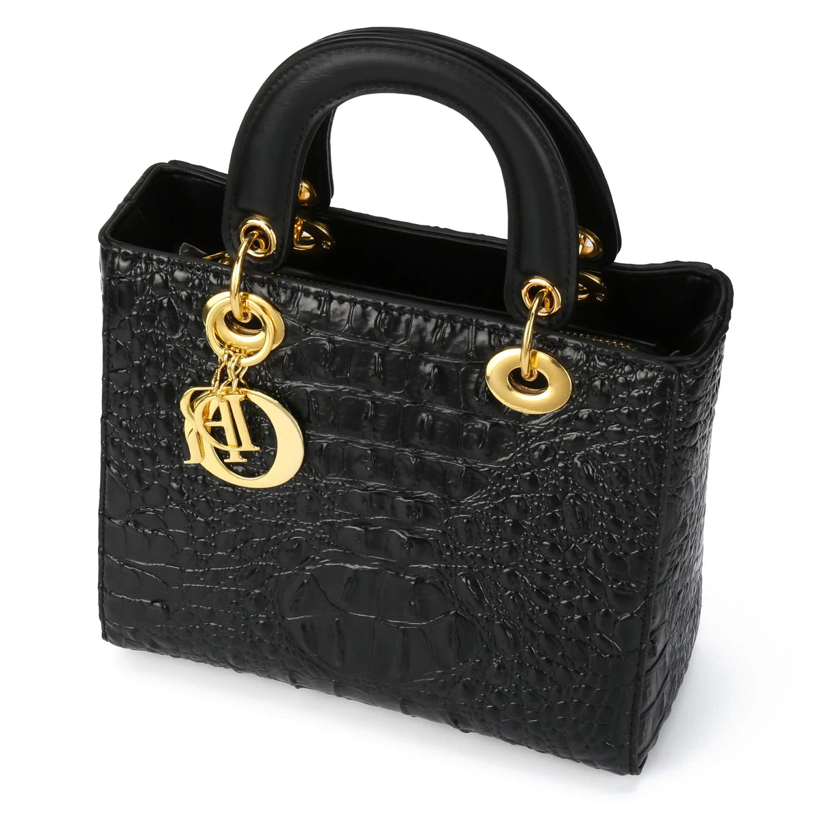 Croc Embossed Vegan Leather Top Handle Bag – Structured Handbag for Women