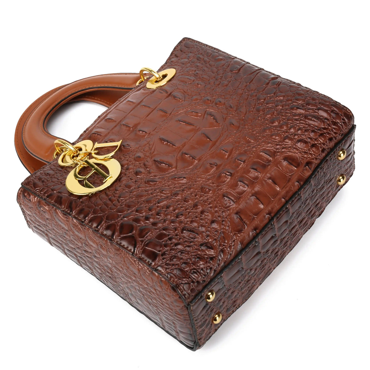 Croc Embossed Vegan Leather Top Handle Bag – Structured Handbag for Women