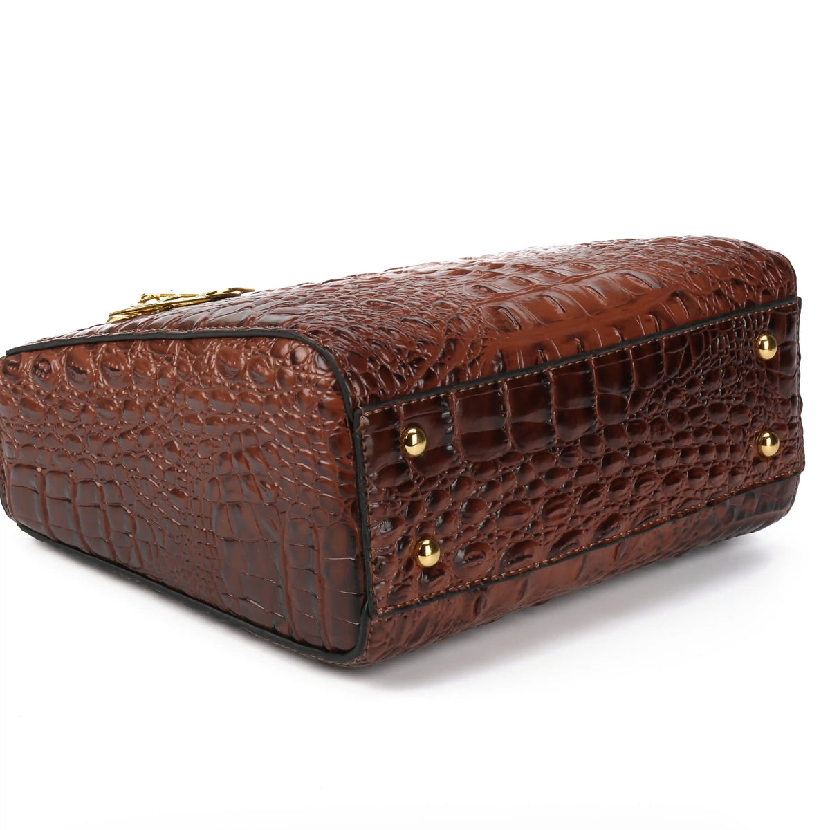 Croc Embossed Vegan Leather Top Handle Bag – Structured Handbag for Women