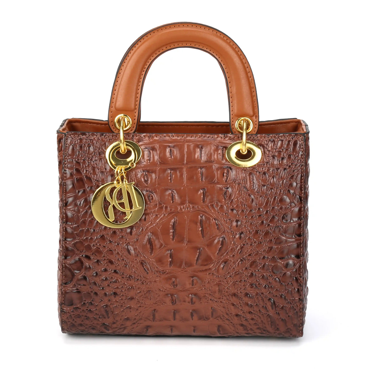 Croc Embossed Vegan Leather Top Handle Bag – Structured Handbag for Women
