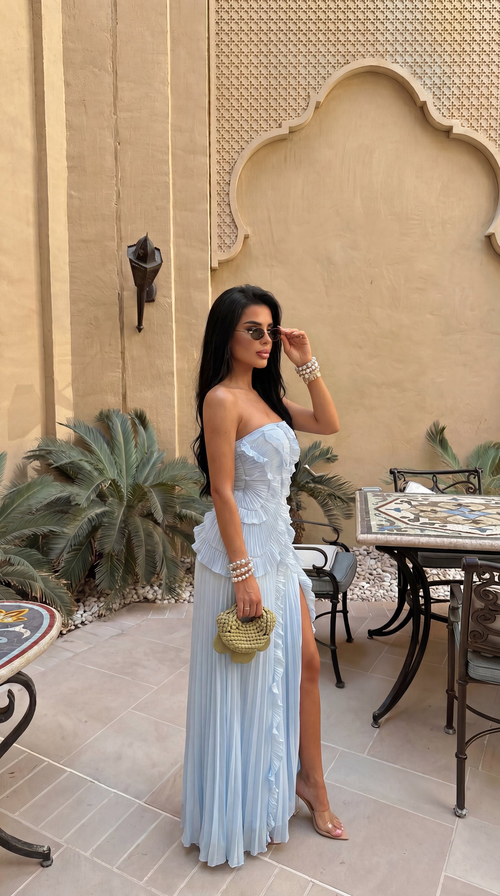 Clémence Robe Longue Bustier à Volants