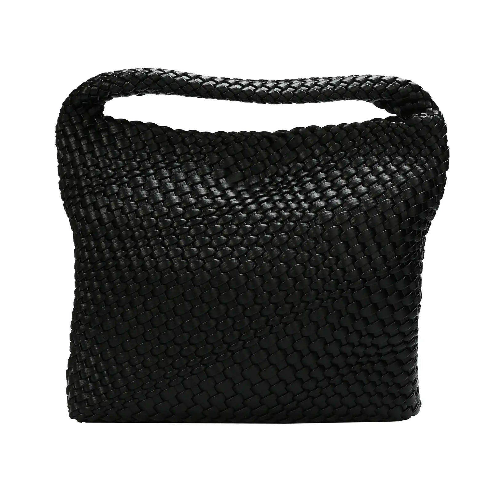Large woven hobo tote bag in black vegan leather – ARLANA