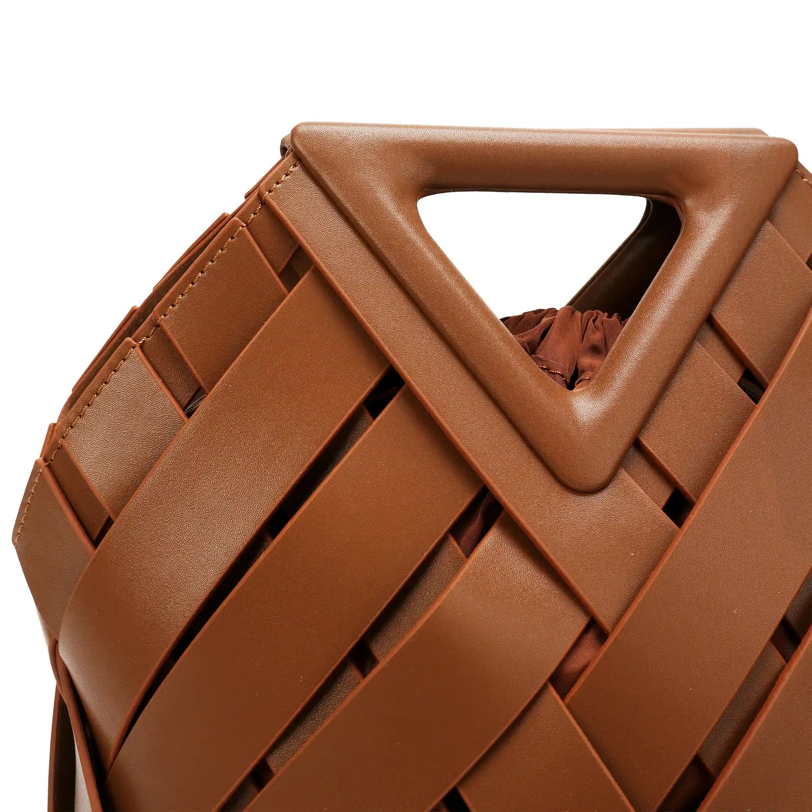 Woven Leather Geometric Top Handle Bag – Structured Handbag for Women