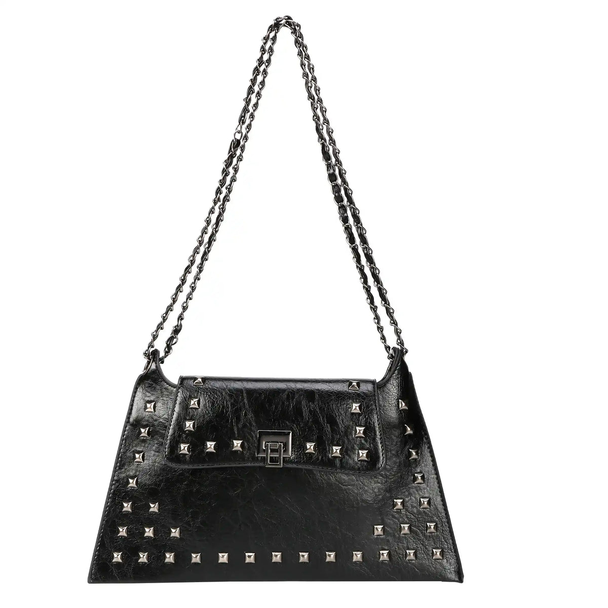Studded Vegan Leather Shoulder Bag – Chain Strap Handbag for Women