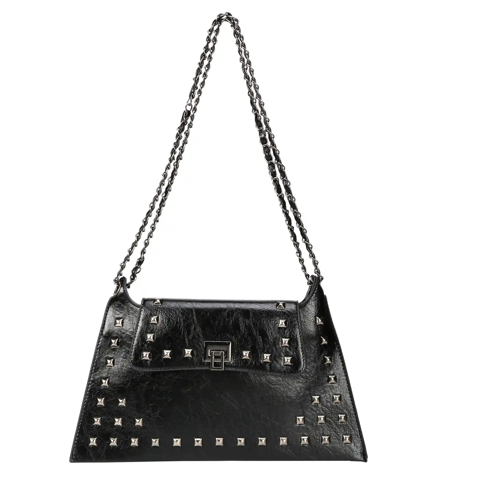 Studded Vegan Leather Shoulder Bag – Chain Strap Handbag for Women