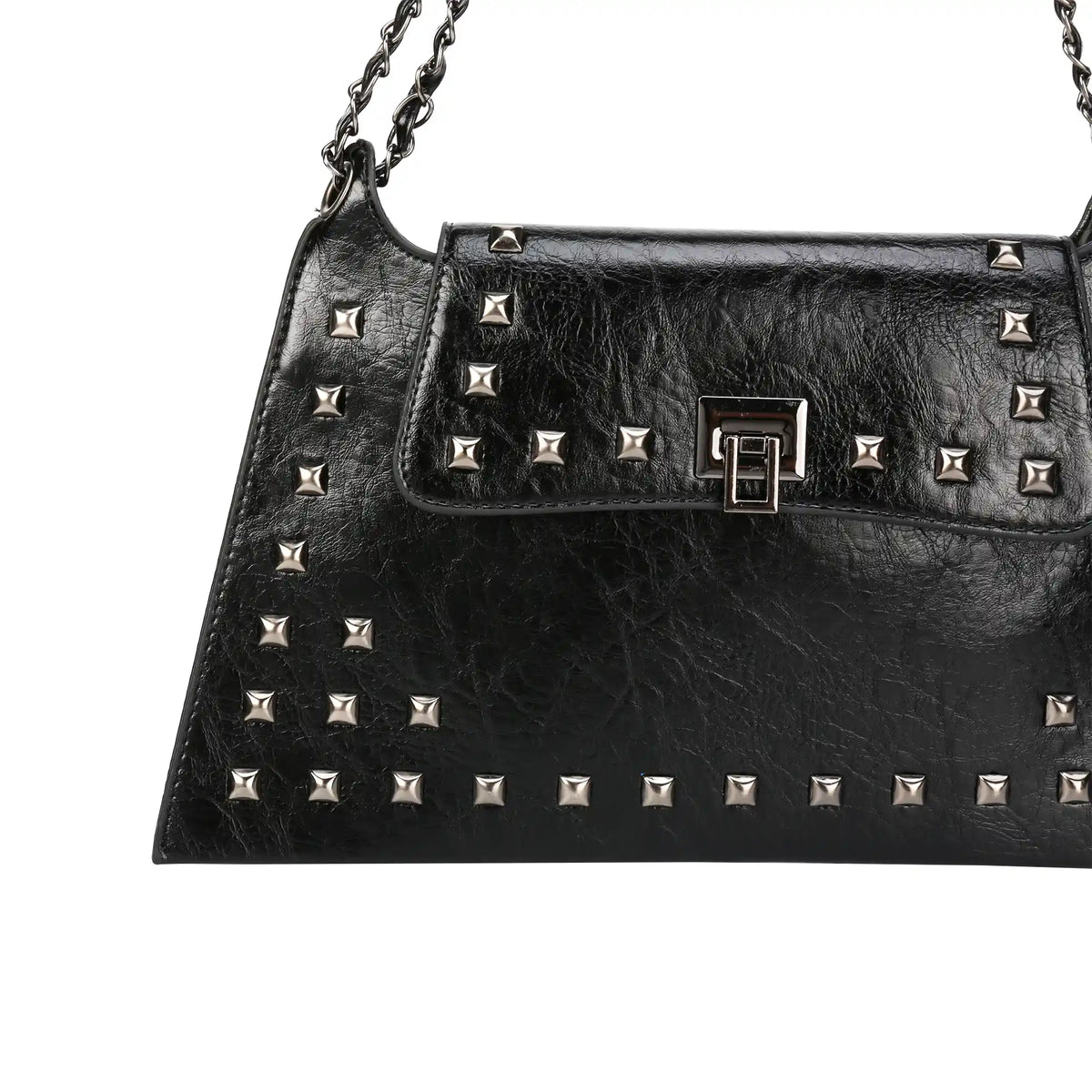 Studded Vegan Leather Shoulder Bag – Chain Strap Handbag for Women