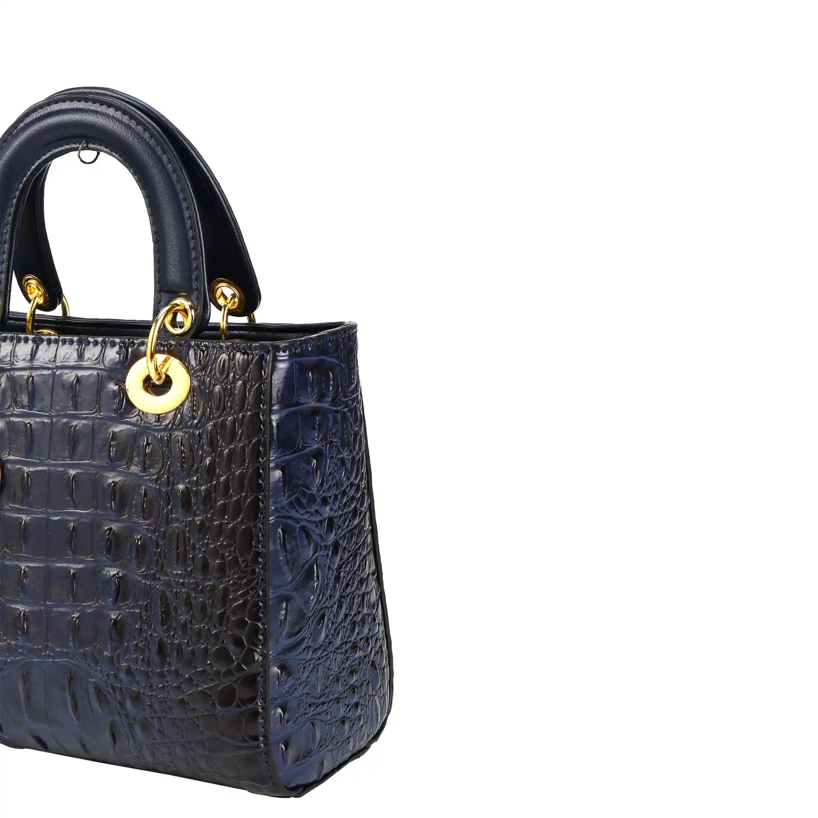 Croc Embossed Vegan Leather Top Handle Bag – Structured Handbag for Women