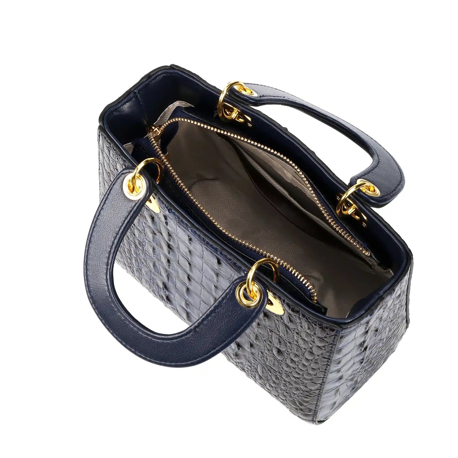 Croc Embossed Vegan Leather Top Handle Bag – Structured Handbag for Women
