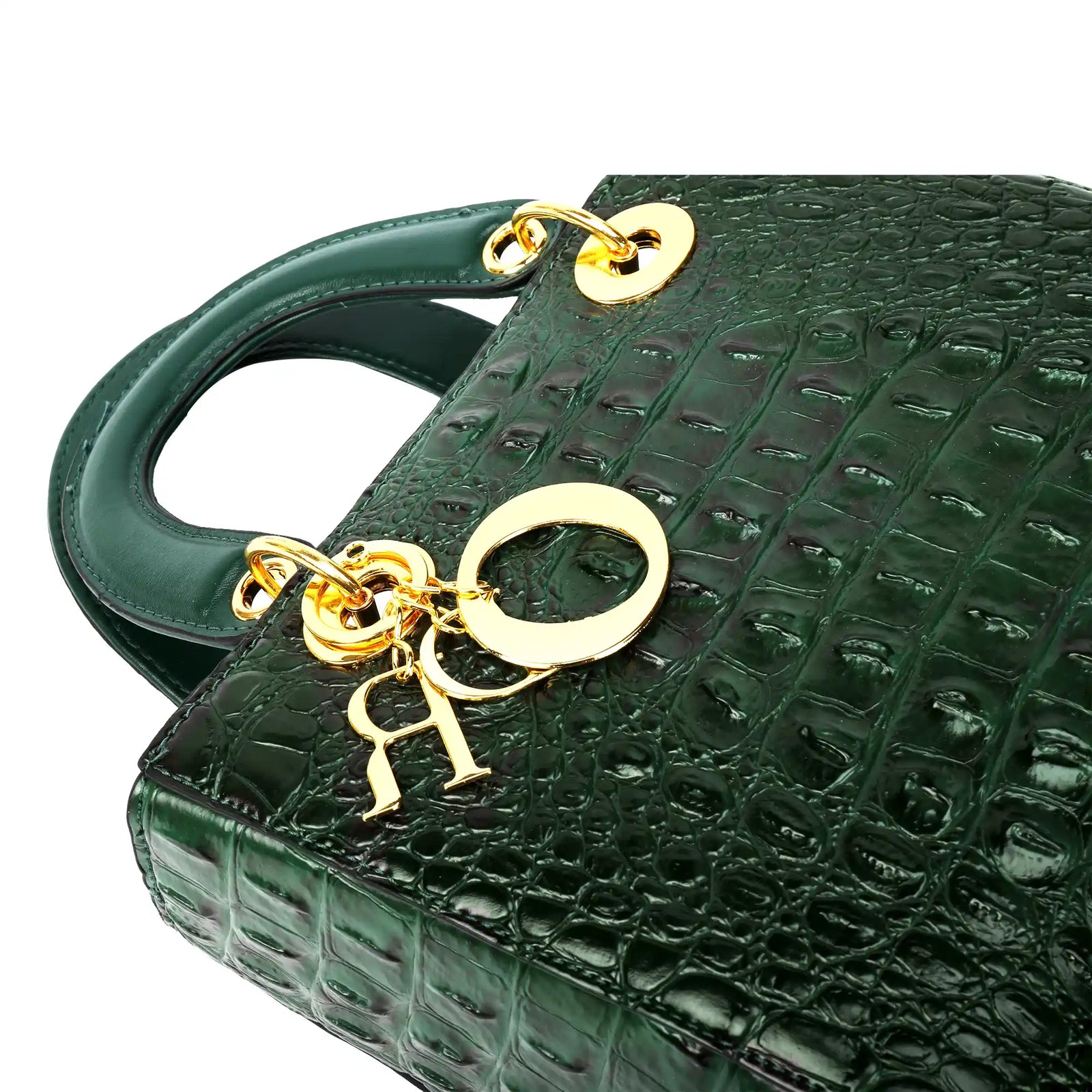 Croc Embossed Vegan Leather Top Handle Bag – Structured Handbag for Women