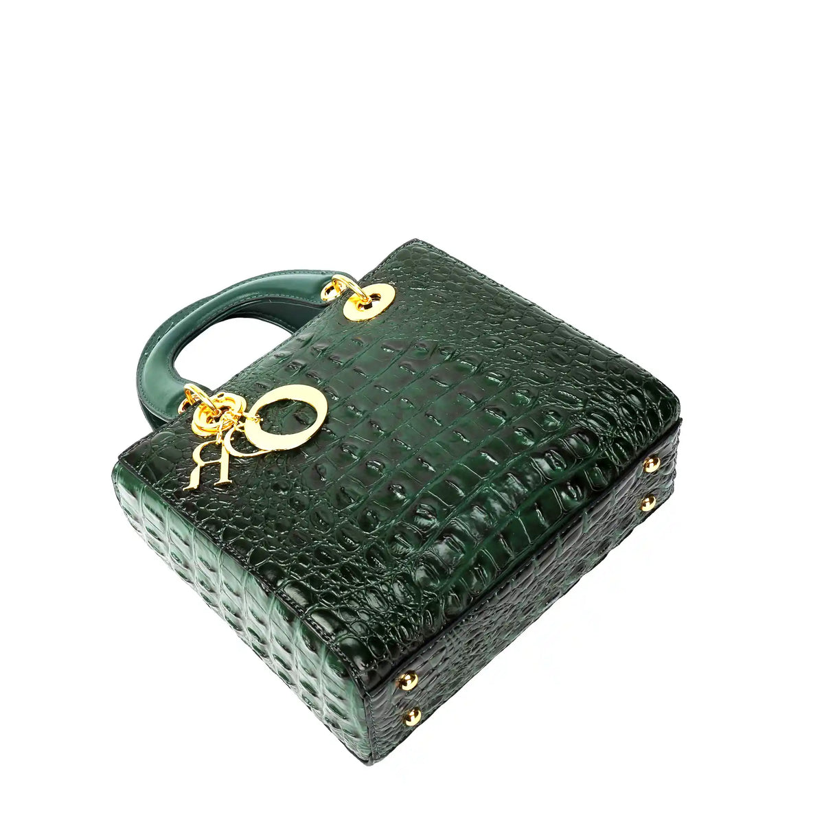 Croc Embossed Vegan Leather Top Handle Bag – Structured Handbag for Women