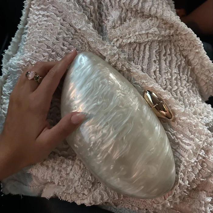 Pearlescent Acrylic Clutch Bag – Oval Shell Evening Purse for Women
