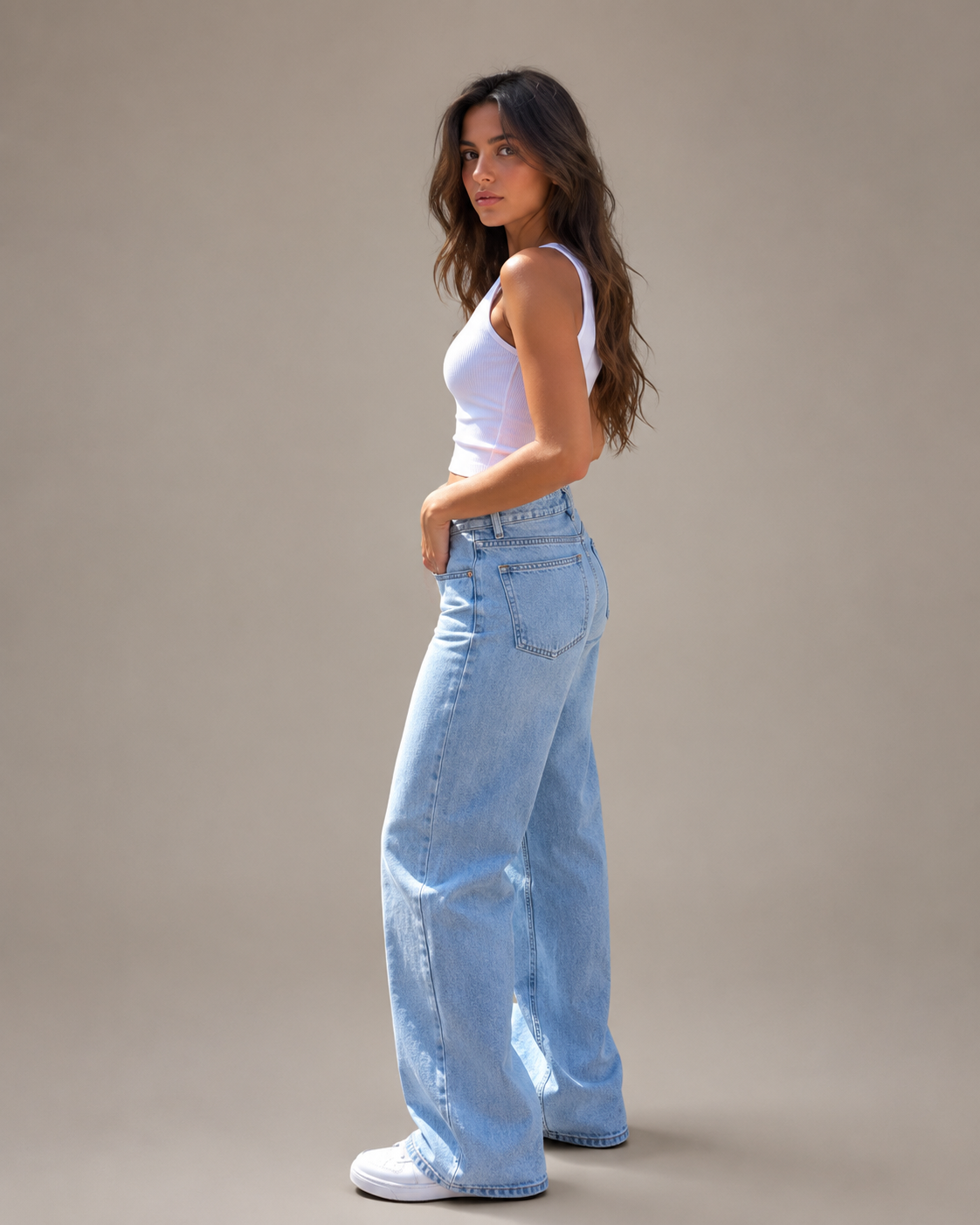 Camélia Jean Jambe Large Taille Mi-Haute