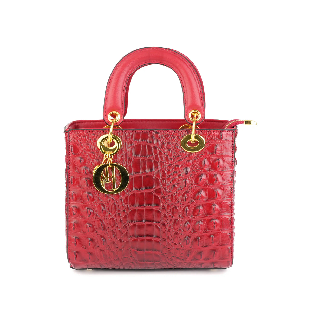Croc Embossed Vegan Leather Top Handle Bag – Structured Handbag for Women