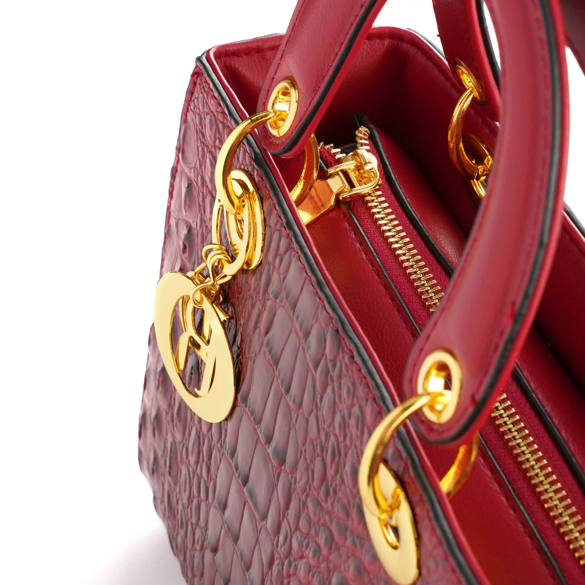 Croc Embossed Vegan Leather Top Handle Bag – Structured Handbag for Women