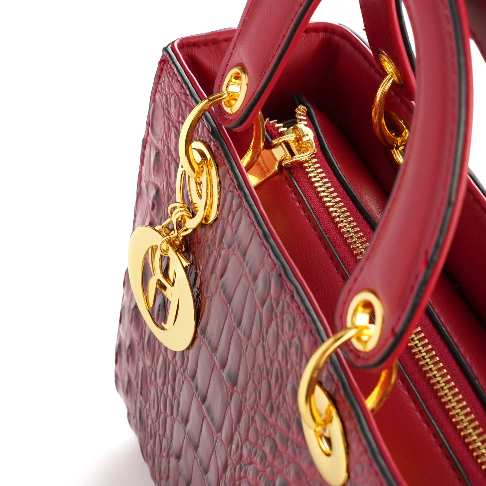 Croc Embossed Vegan Leather Top Handle Bag – Structured Handbag for Women