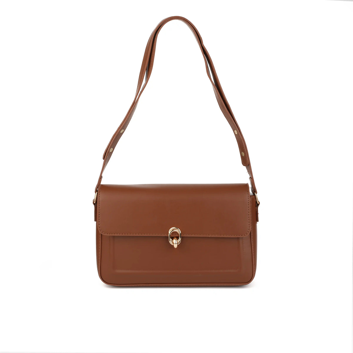 Vegan Leather Flap Shoulder Bag – Turn Lock Crossbody Handbag for Women