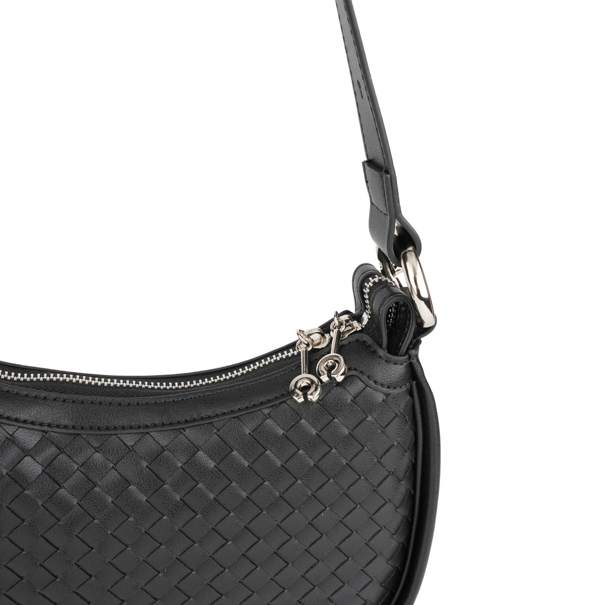 Woven Vegan Leather Crescent Shoulder Bag – Hobo Crossbody Purse for Women