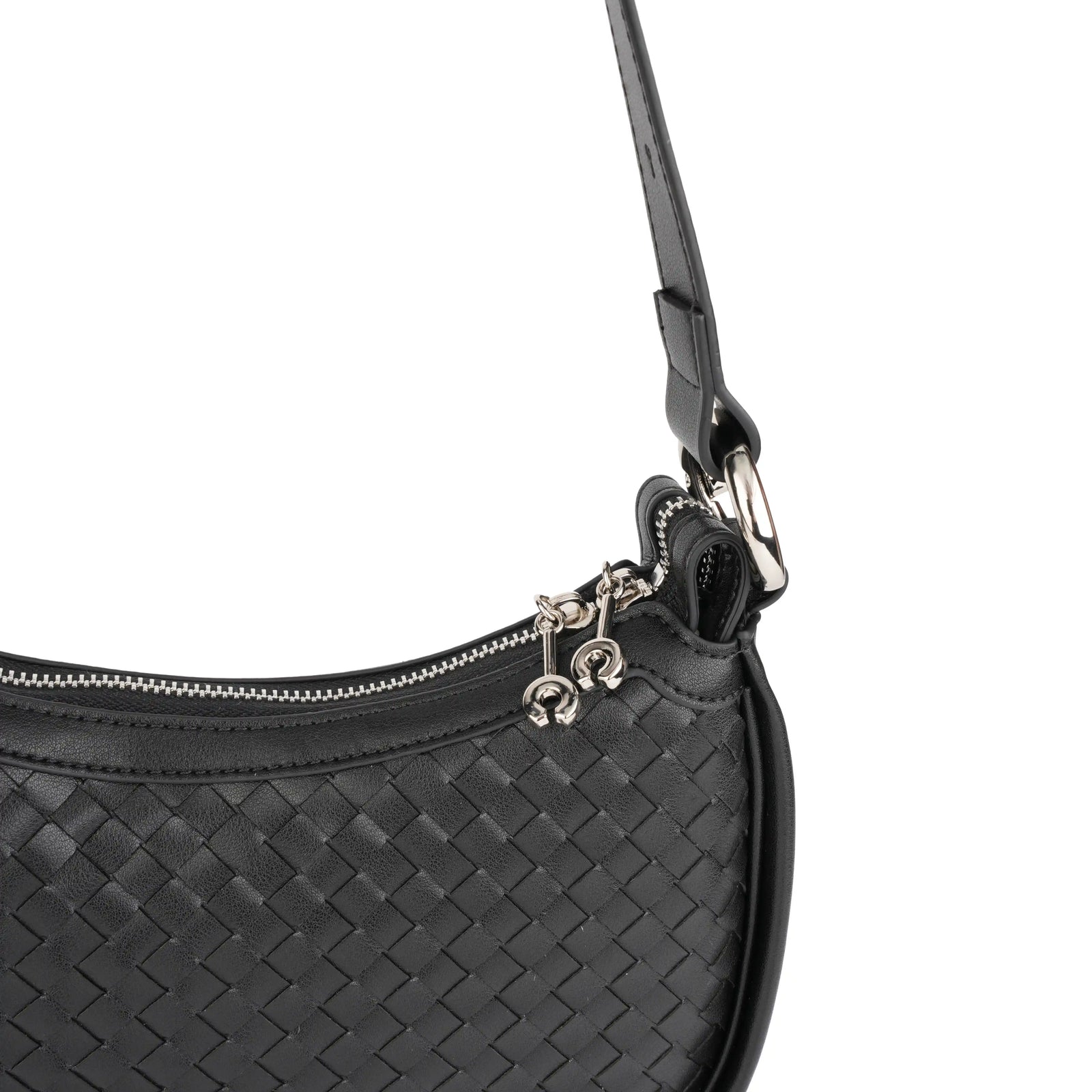 Woven Vegan Leather Crescent Shoulder Bag – Hobo Crossbody Purse for Women