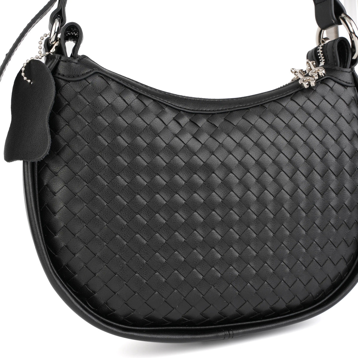 Woven Vegan Leather Crescent Shoulder Bag – Hobo Crossbody Purse for Women