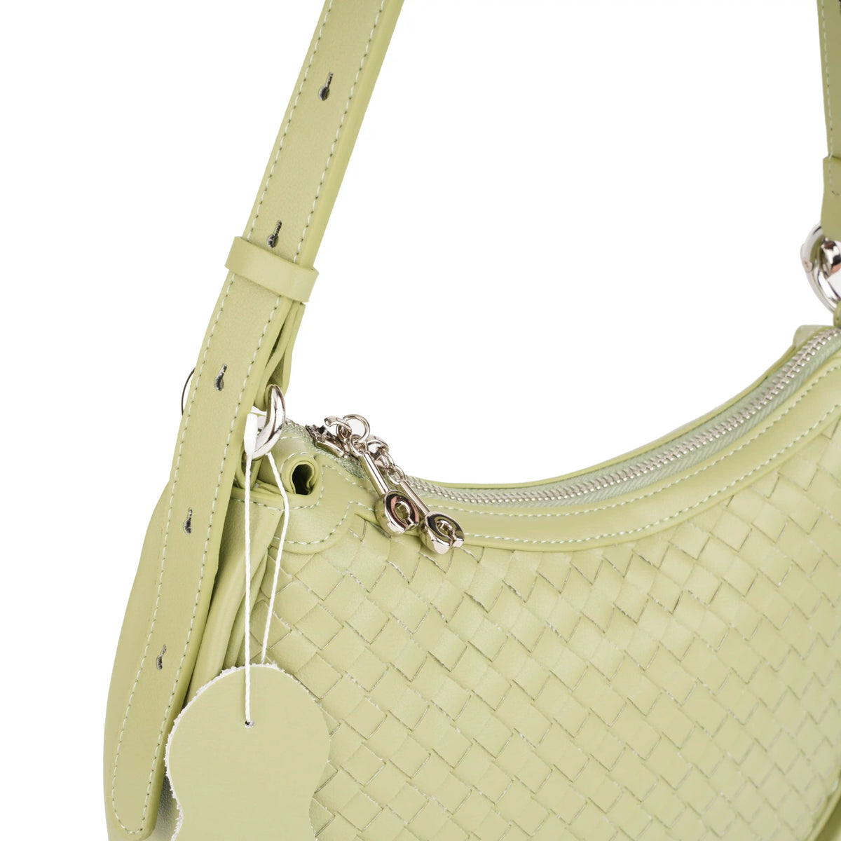 Woven Vegan Leather Crescent Shoulder Bag – Hobo Crossbody Purse for Women