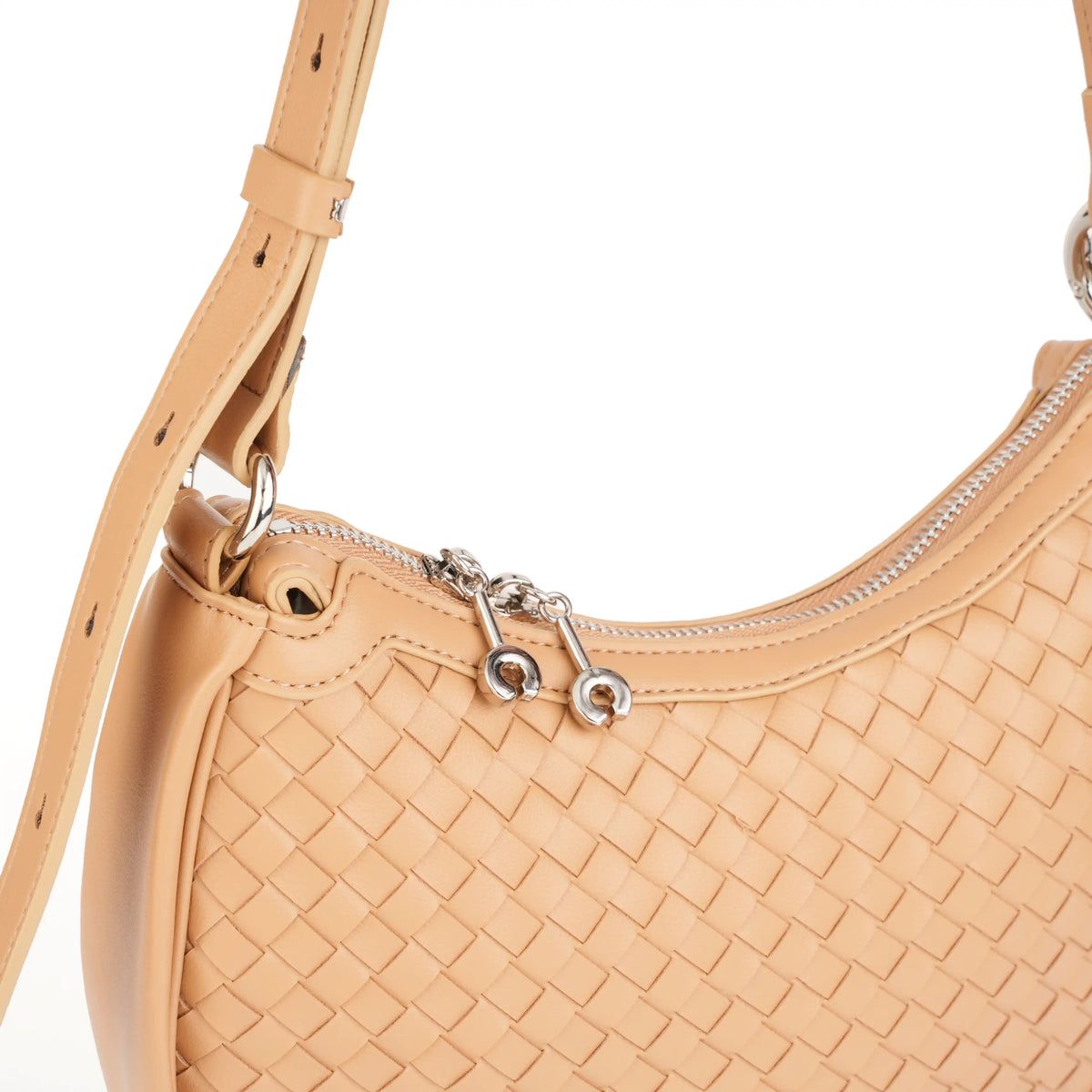 Woven Vegan Leather Crescent Shoulder Bag – Hobo Crossbody Purse for Women