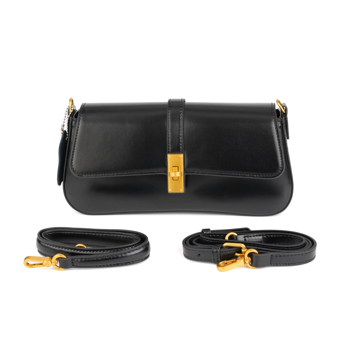 Structured Vegan Leather Clutch Shoulder Bag – Gold Buckle Flap for Women