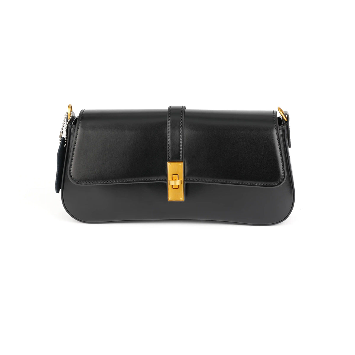 Structured Vegan Leather Clutch Shoulder Bag – Gold Buckle Flap for Women