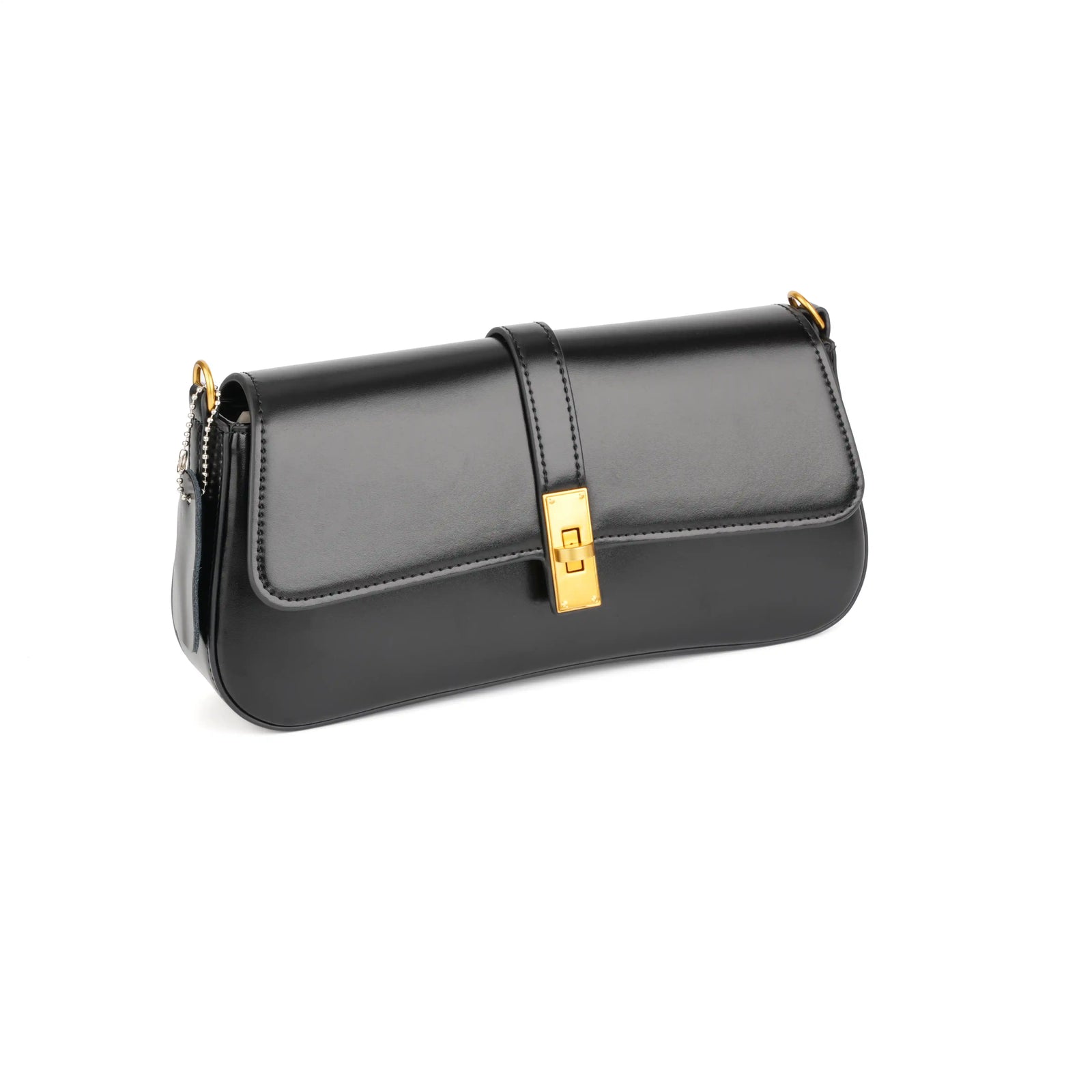 Structured Vegan Leather Clutch Shoulder Bag – Gold Buckle Flap for Women