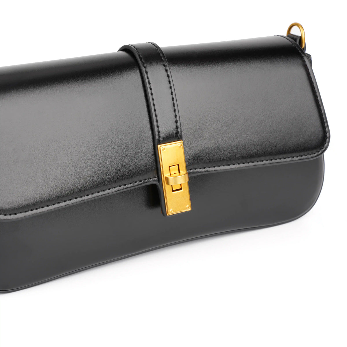 Structured Vegan Leather Clutch Shoulder Bag – Gold Buckle Flap for Women