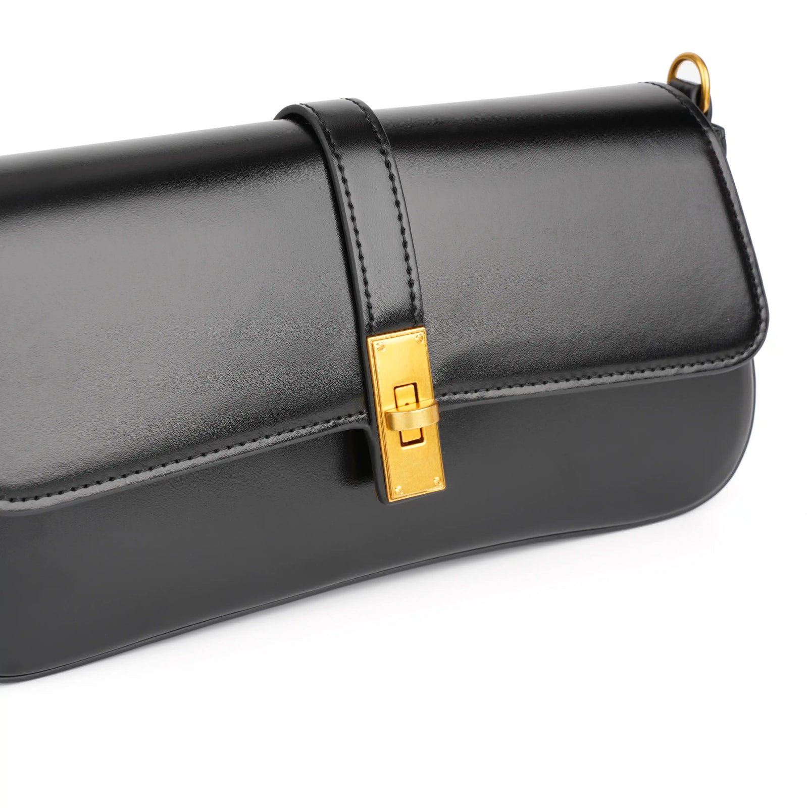 Structured Vegan Leather Clutch Shoulder Bag – Gold Buckle Flap for Women
