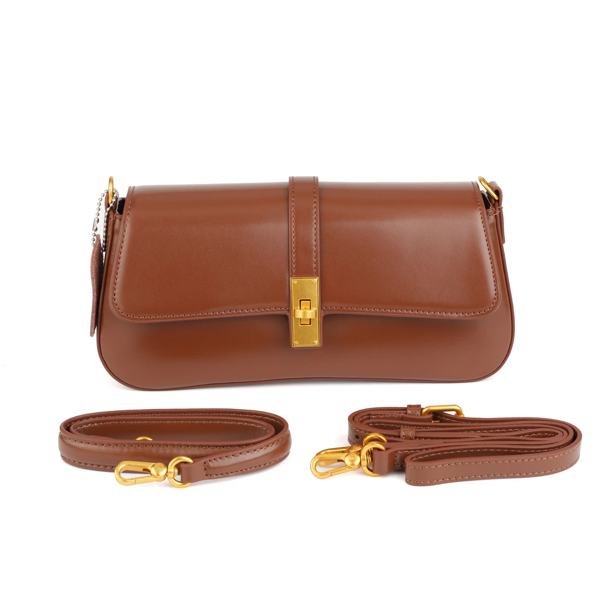 Structured Vegan Leather Clutch Shoulder Bag – Gold Buckle Flap for Women