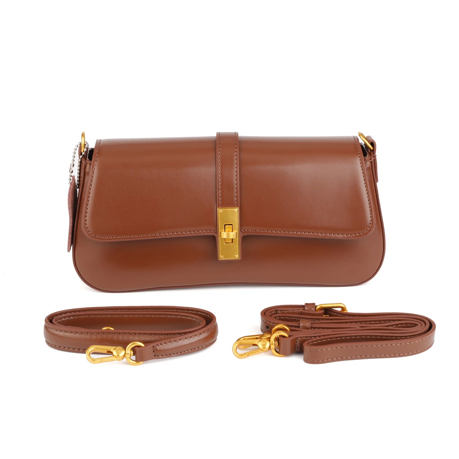 Structured Vegan Leather Clutch Shoulder Bag – Gold Buckle Flap for Women