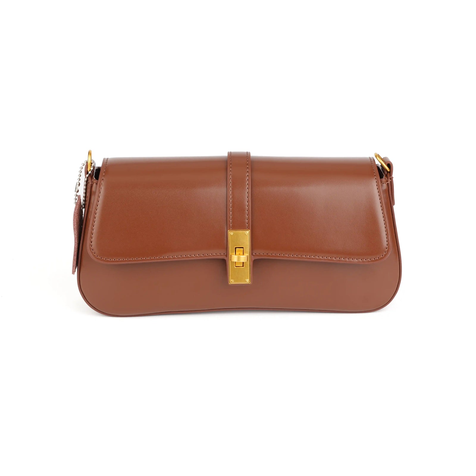 Structured Vegan Leather Clutch Shoulder Bag – Gold Buckle Flap for Women