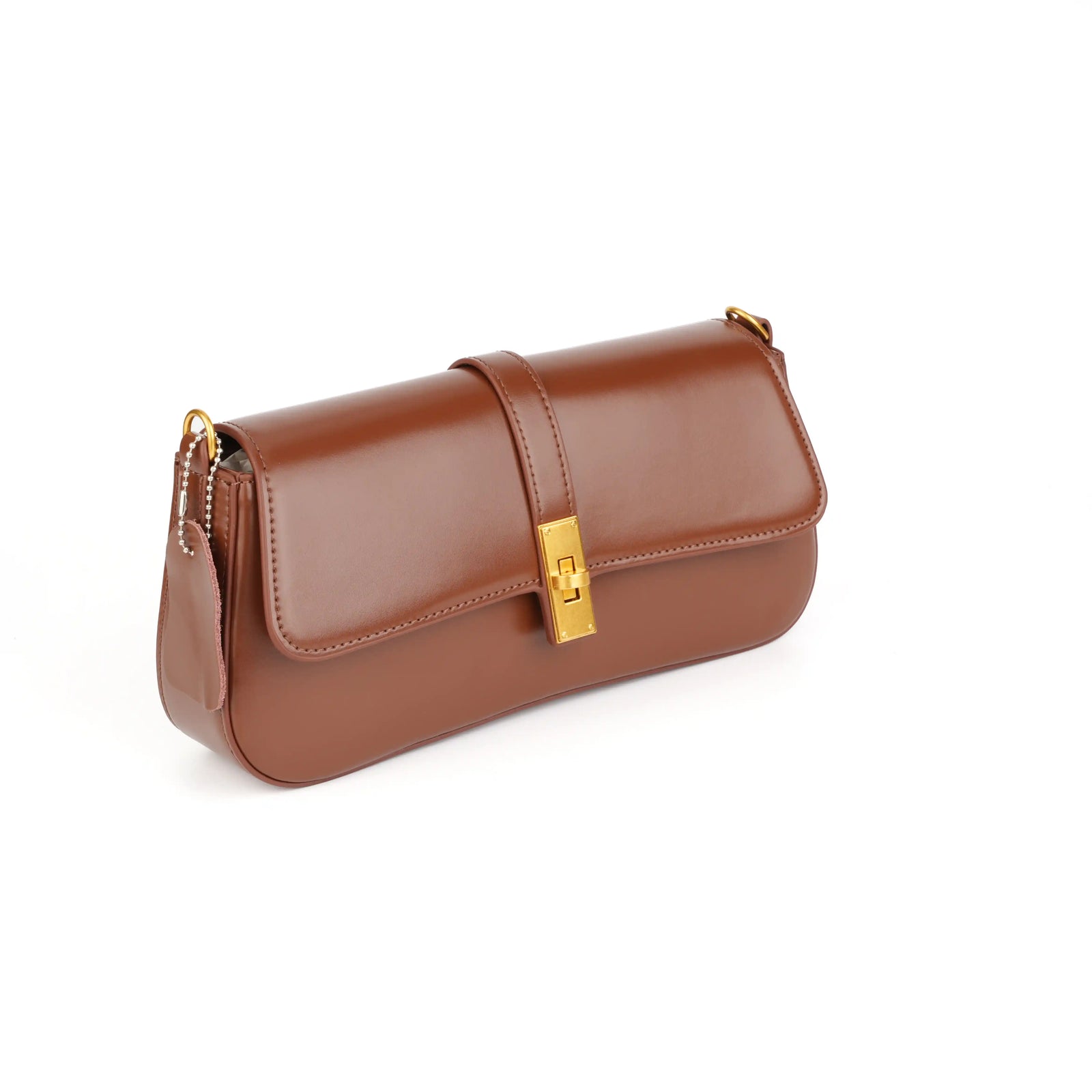 Structured Vegan Leather Clutch Shoulder Bag – Gold Buckle Flap for Women
