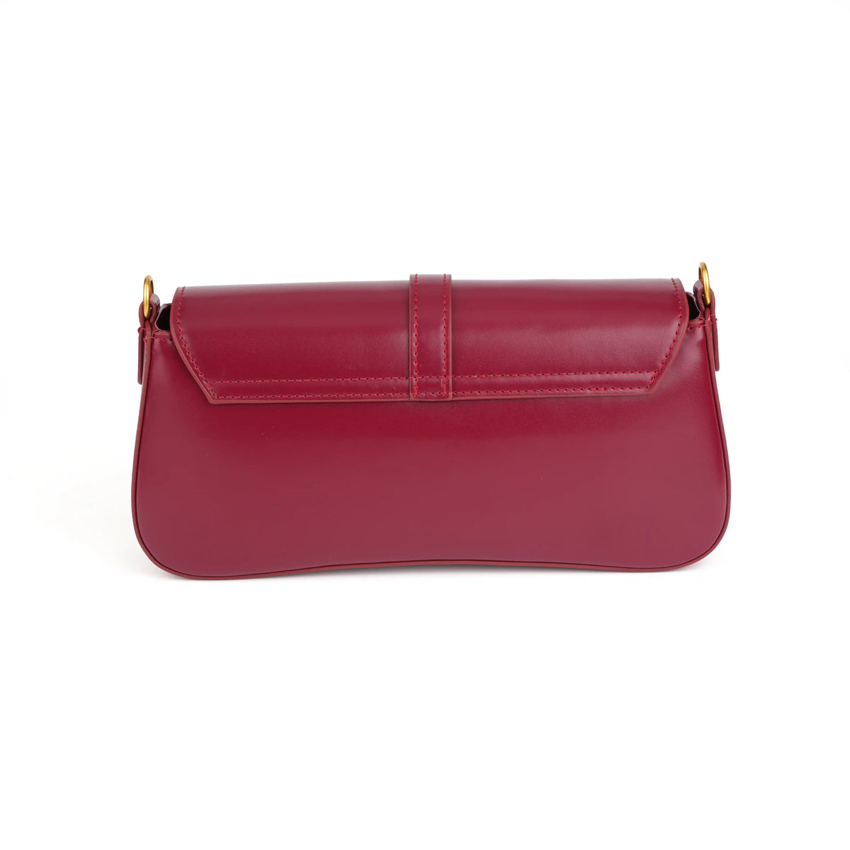 Structured Vegan Leather Clutch Shoulder Bag – Gold Buckle Flap for Women