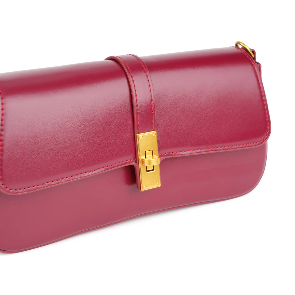 Structured Vegan Leather Clutch Shoulder Bag – Gold Buckle Flap for Women
