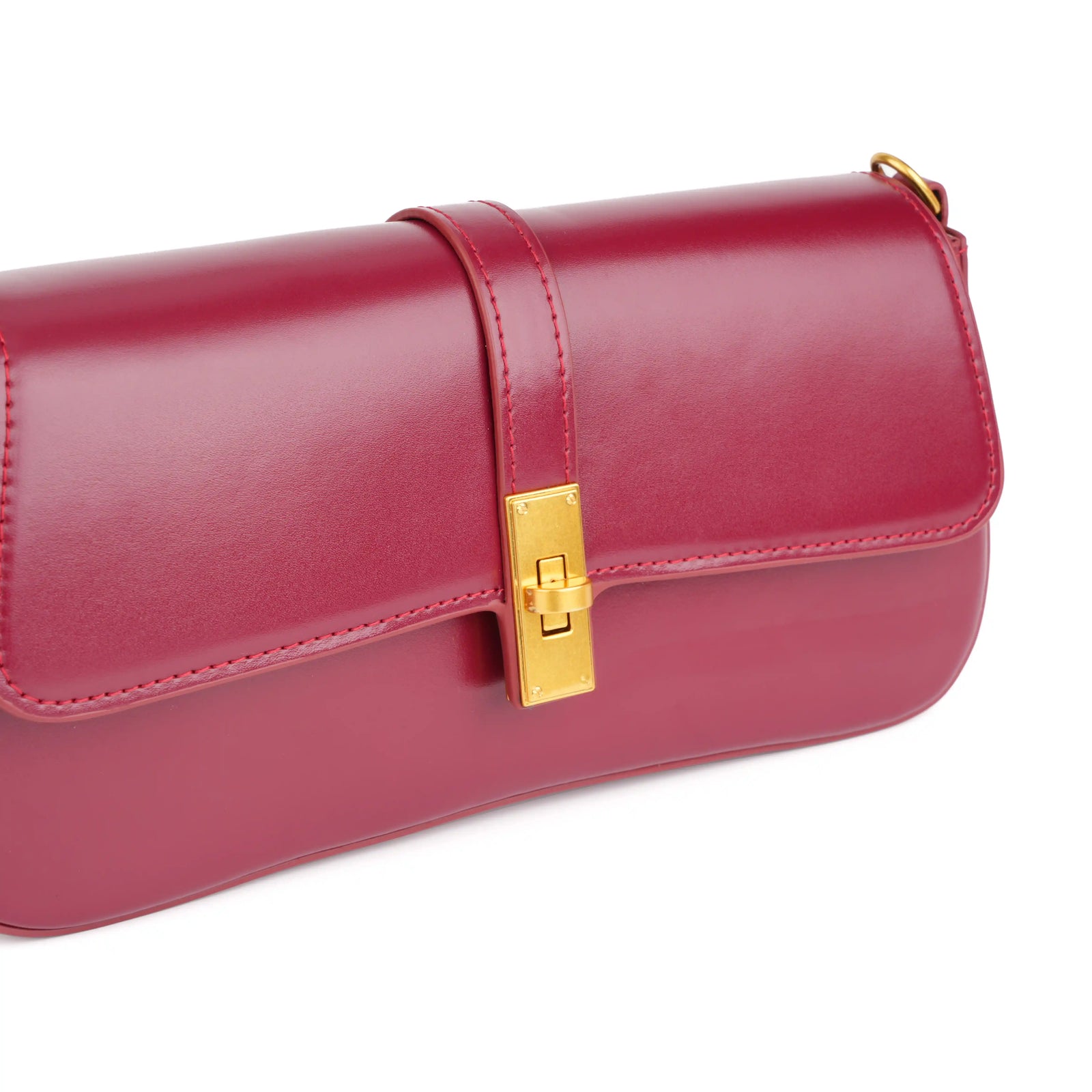 Structured Vegan Leather Clutch Shoulder Bag – Gold Buckle Flap for Women