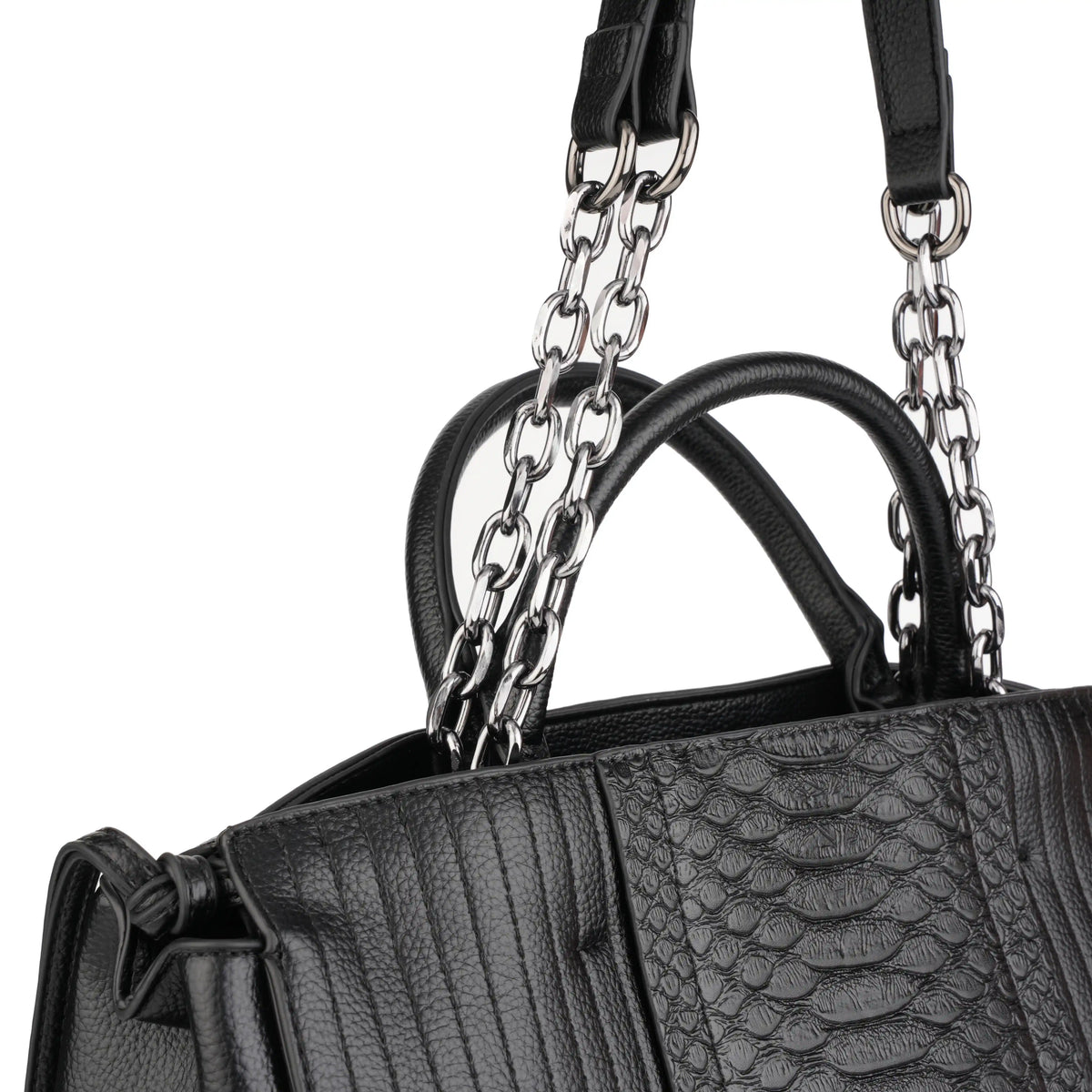 Croc Embossed Vegan Leather Tote Bag – Chain Strap Work Handbag for Women