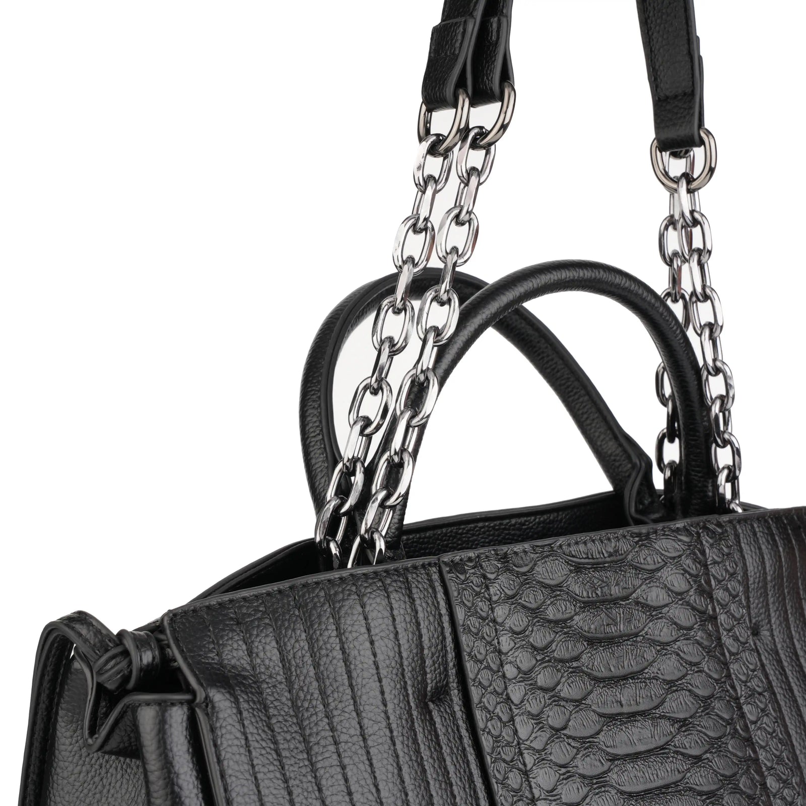 Croc Embossed Vegan Leather Tote Bag – Chain Strap Work Handbag for Women