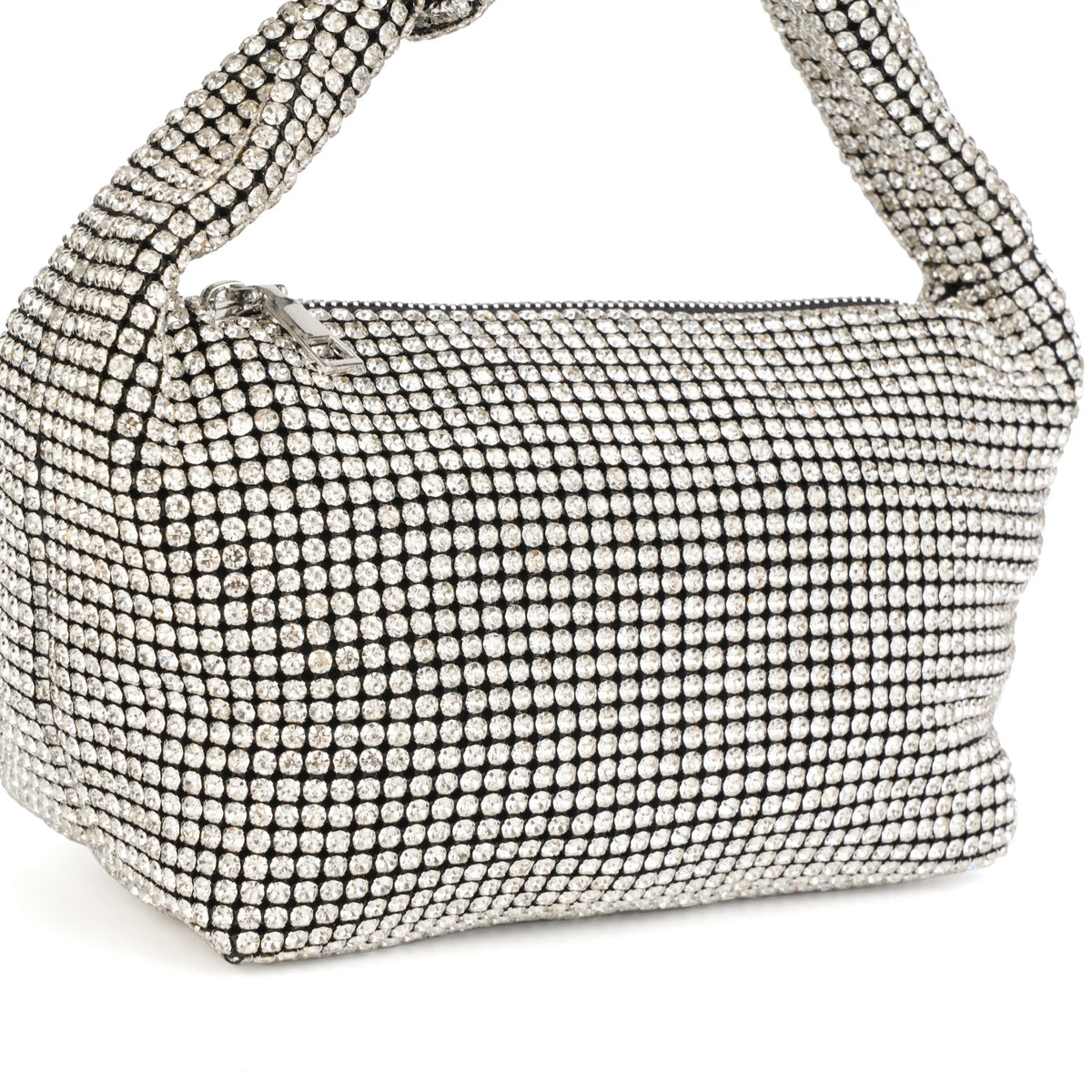 Close-up of knotted top handle on houndstooth hobo bag – ARLANA