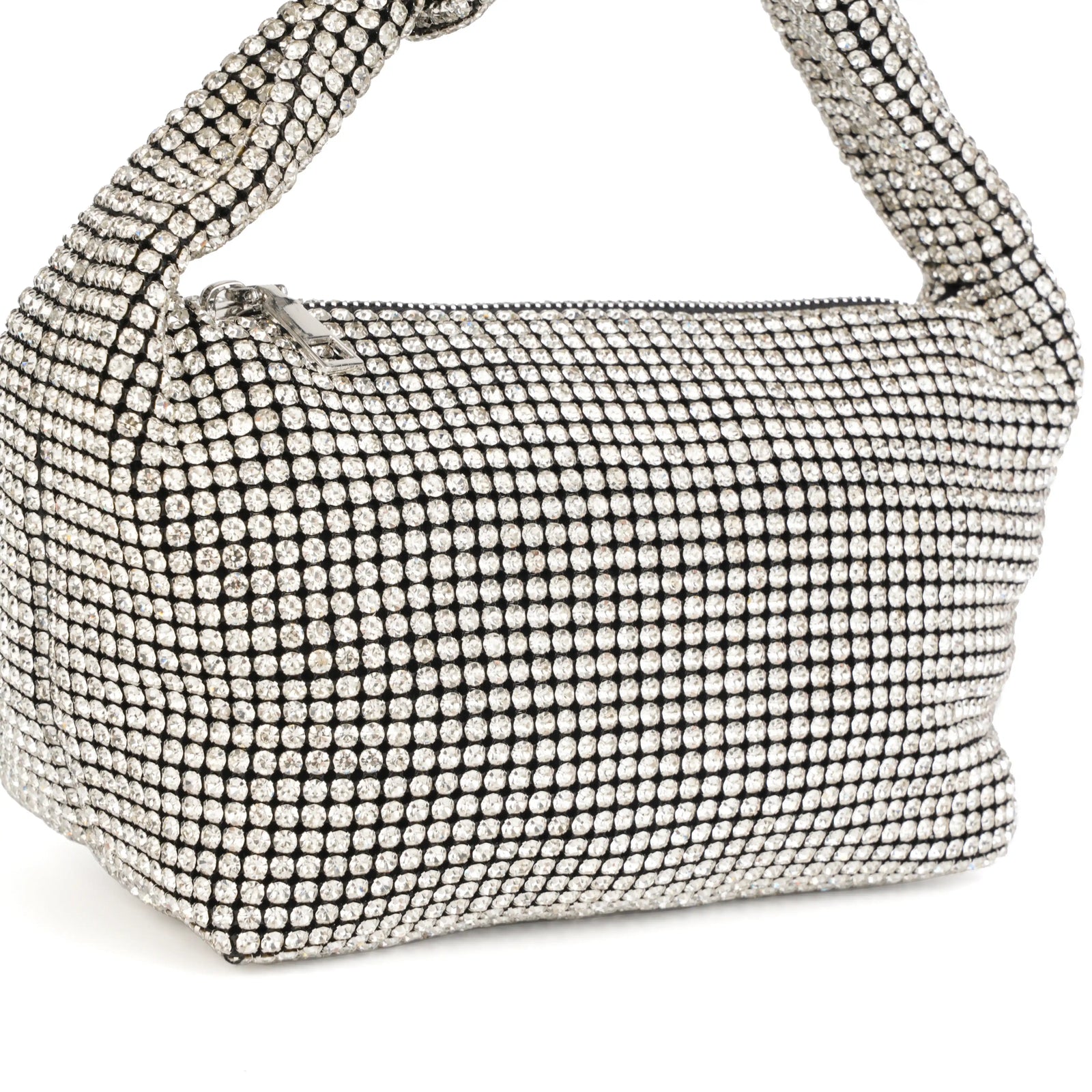 Close-up of knotted top handle on houndstooth hobo bag – ARLANA