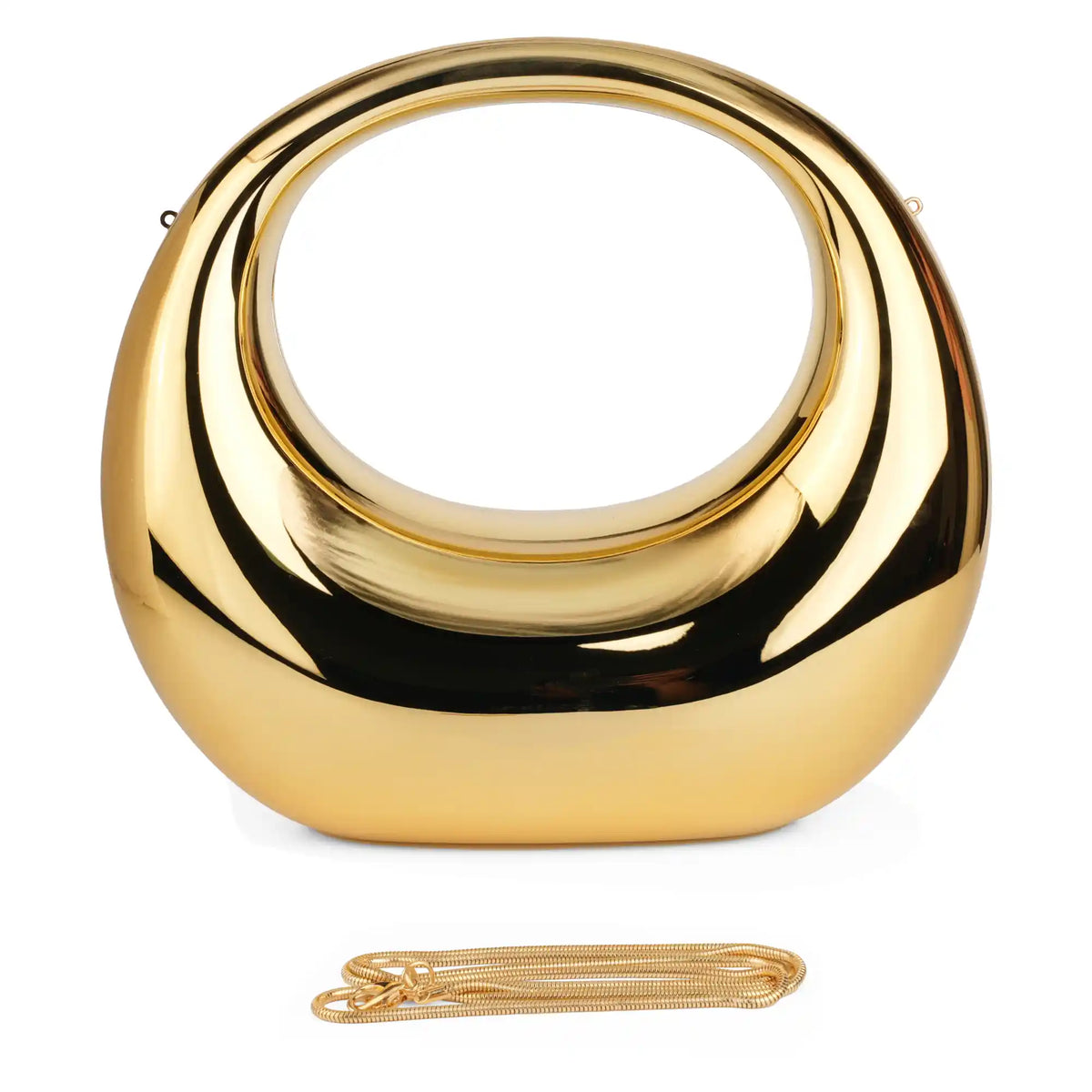 Glossy Ring Handle Clutch Bag – Sculptural Circle Purse for Women